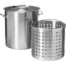 GasOne Stainless Steel Stockpot with Basket – 36qt Stock Pot with Lid and Reinforced Bottom – Heavy-Duty Cooking Pot for Deep Frying Turkey Frying Beer Brewing Soup Seafood Boil – Satin Finish