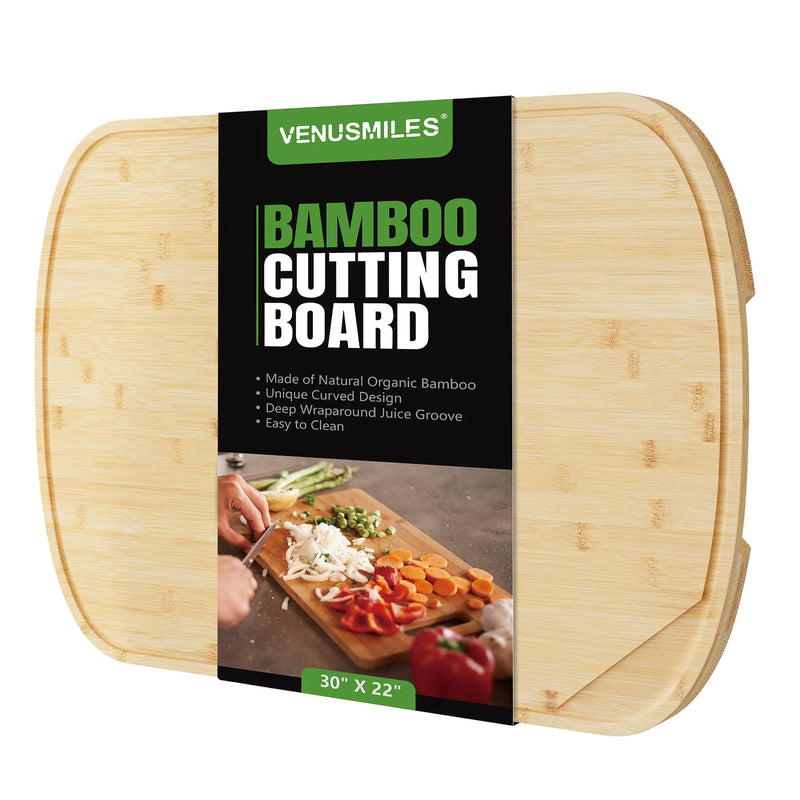 Venusmiles 30x22 Bamboo Cutting Board for Kitchen Stove Top Cover Extra Large Noodle Board with Handle Butcher Block Chopping Board with Juice Groove Large Charcuterie Board- Natural